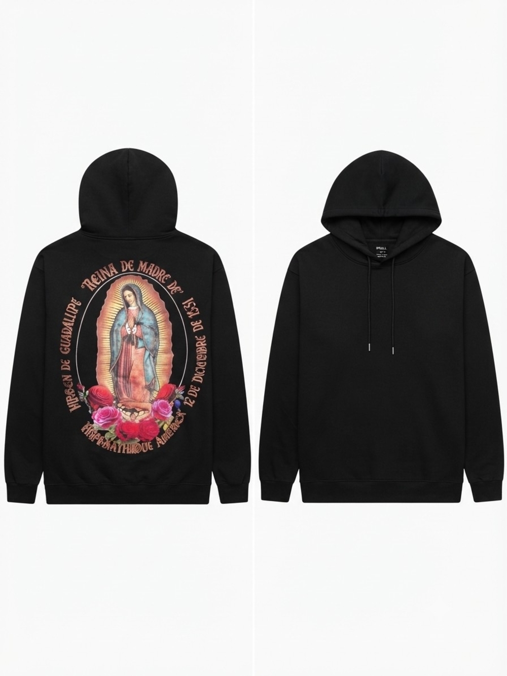Black Graphic Hoodie Sweatshirt with Religious Back Print
